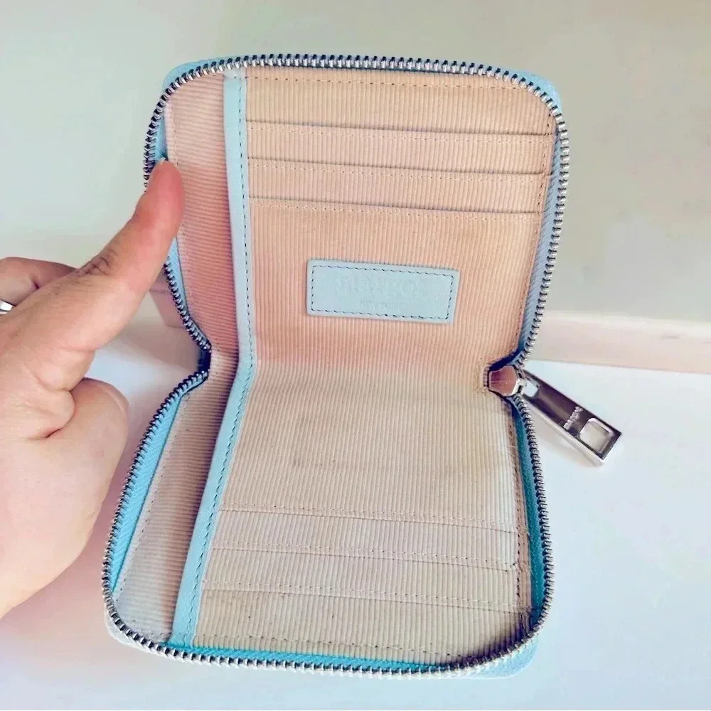 Margot New York Dana Pale Blue Leather Small Zip Around Wallet